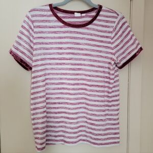 Gap Burgundy Softspun Velvet-Trim Stripe Crewneck T-Shirt Medium